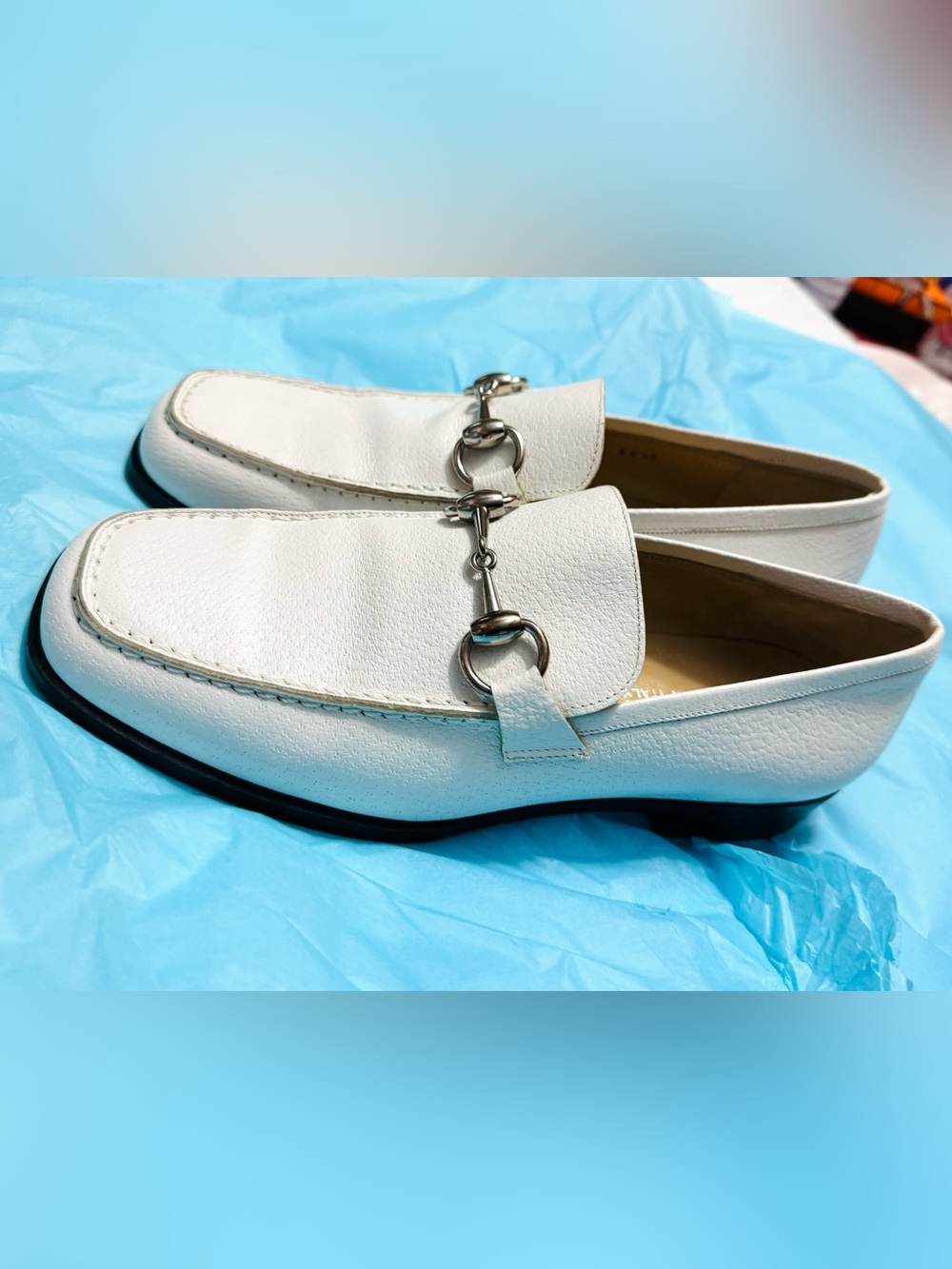 Gucci AUTHENTIC Vintage White Silver Horsebit Leather Loafers 36.5 Tom Ford RARE - Picture 3 of 16